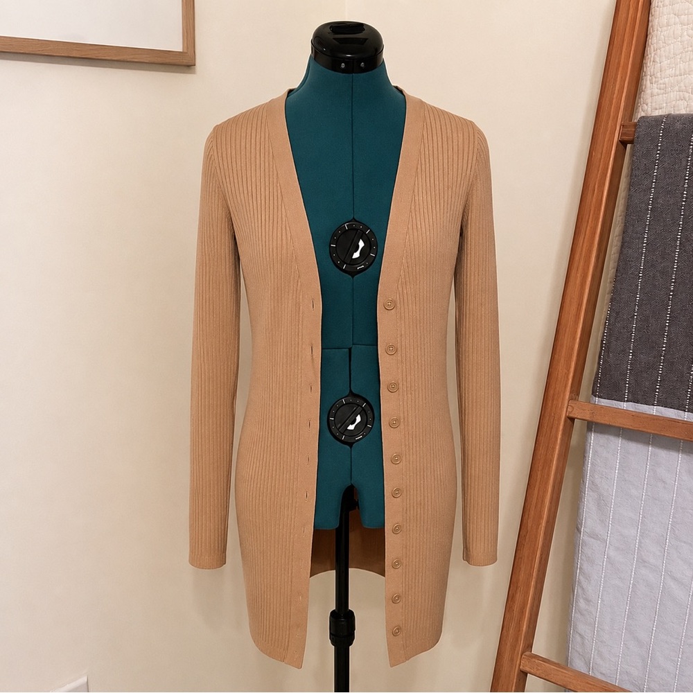 Women's Divided Medium Tan Ribbed Cardigan Sweater